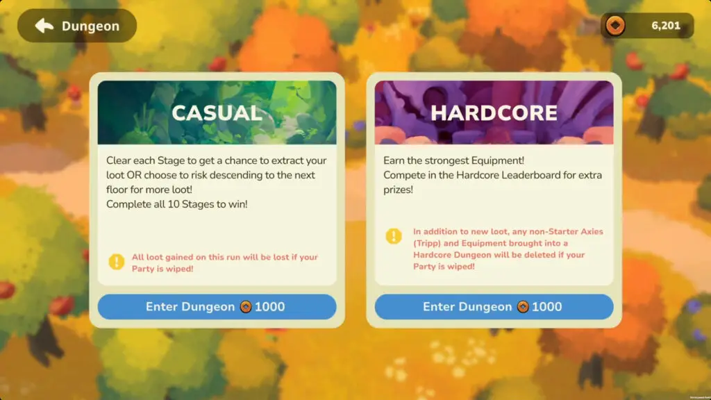 Image 2: Axie infinity: Atia's Legacy Playtest 2, gameplay, casual vs hardcore dungeon mode