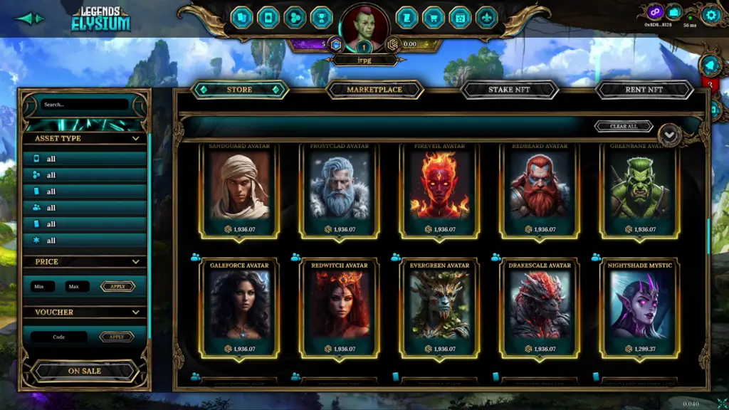 Legends of Elysium, characters, UI