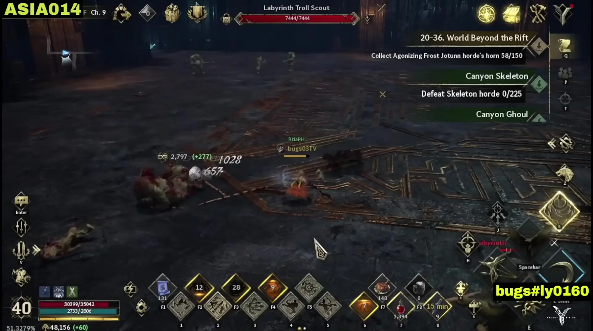 In Legend Of Ymir, a player character fights enemies in a large, dark cavern, with health bars and quest objectives displayed on the screen.