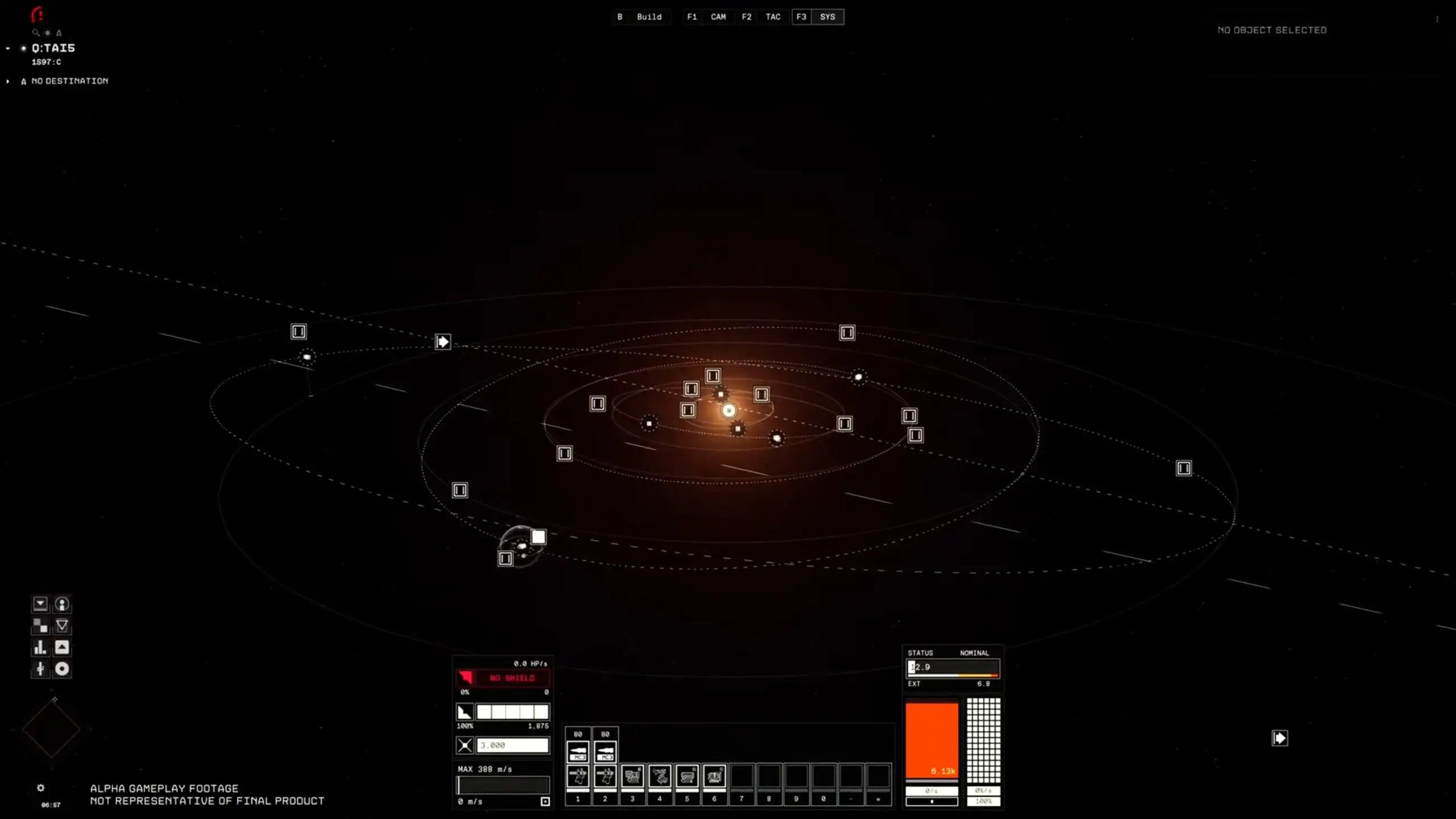 The image from eve-frontier displays a star system map with multiple orbiting bodies marked by icons, set against a dark background with various interface elements visible along the edges.