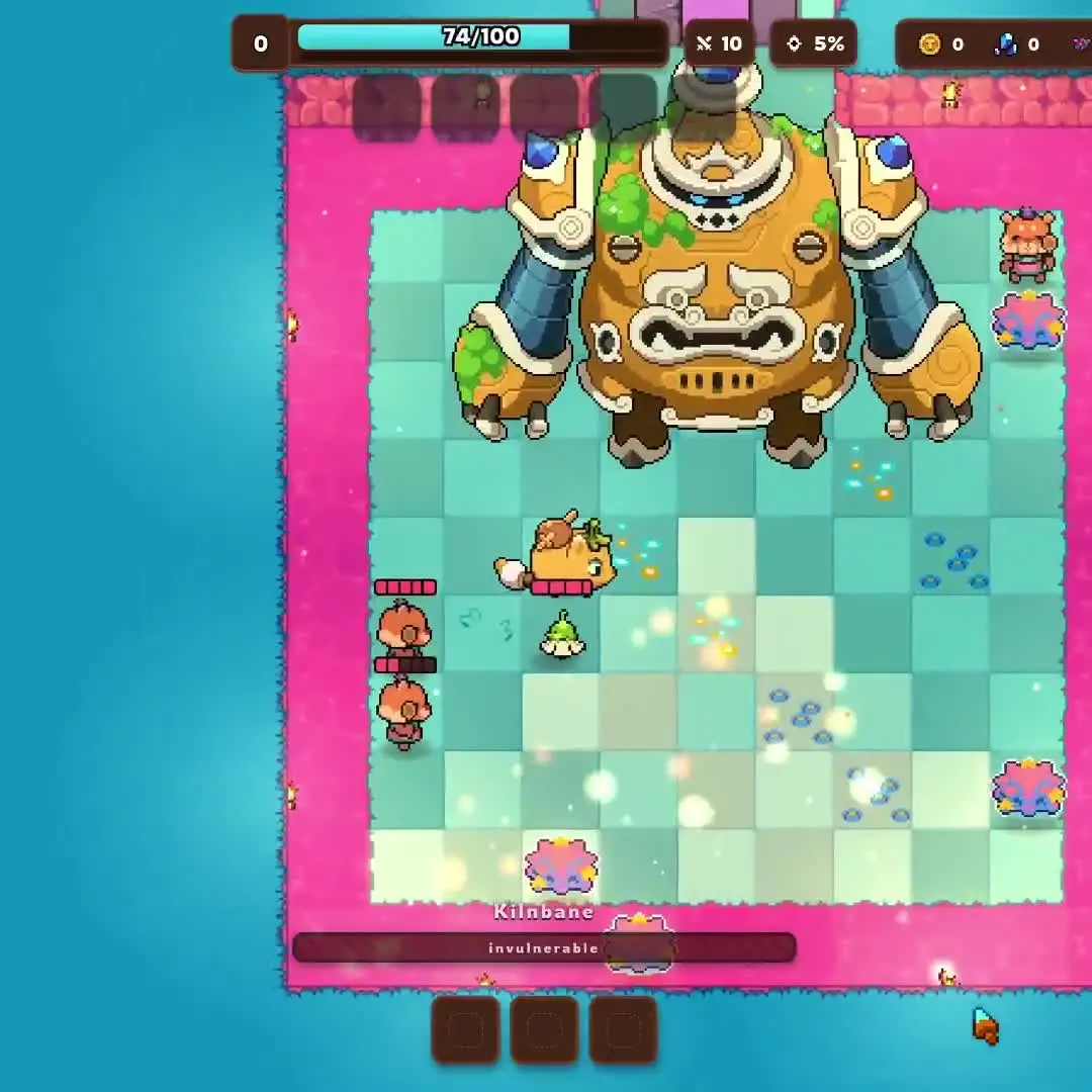 Axie: Den of Mysteries screenshot A boss fight against Kilnbane in Axie: Den of Mysteries, a game on Ronin.