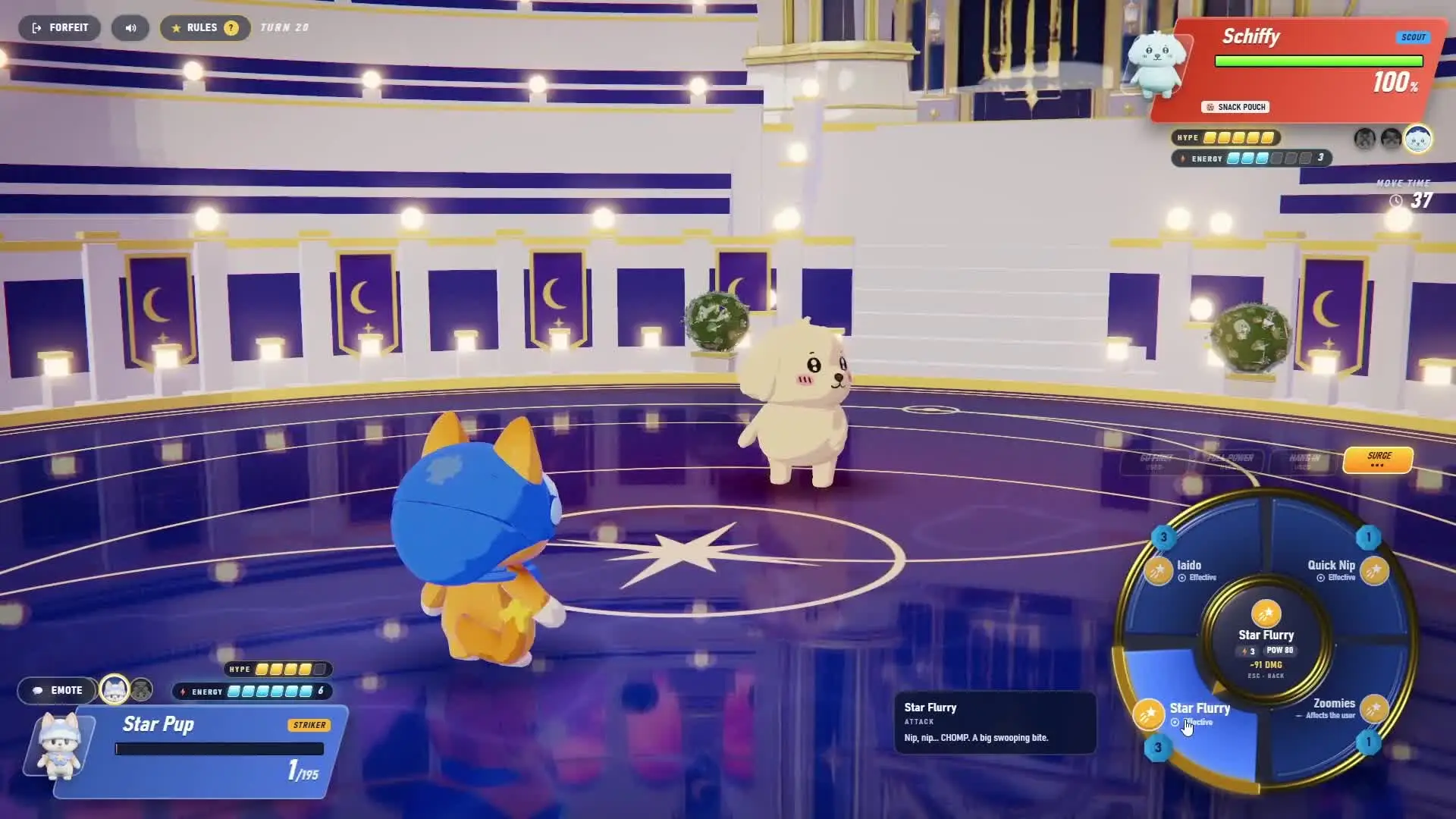 Two Pupkins facing each other in the arena of Pupkins Battle, with health bars on screen, from an early build