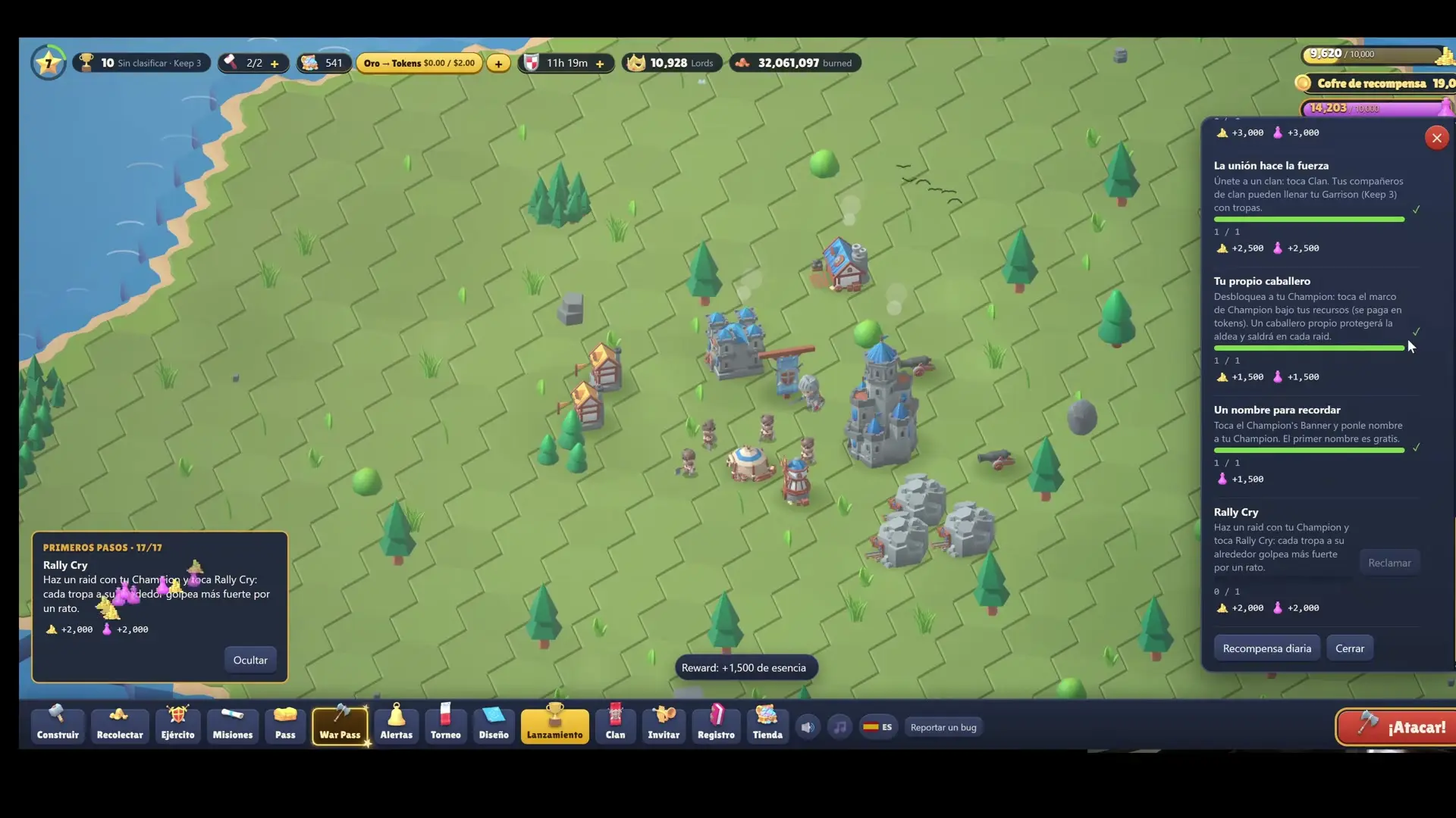 RaidLords, several small buildings and characters in a grassy area with trees and rocks