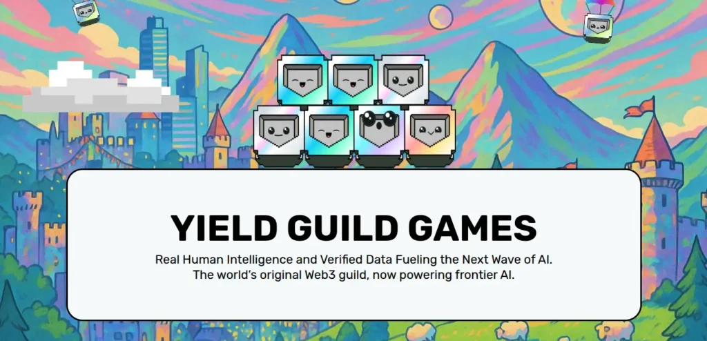 The Yield Guild Games website, which calls YGG "the world's original Web3 guild, now powering frontier AI"