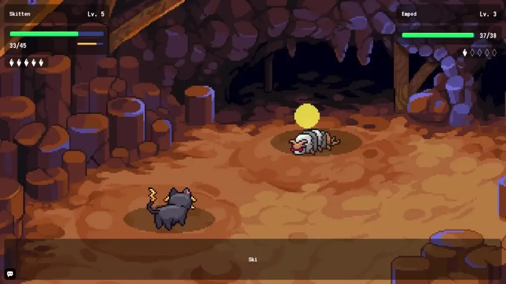 Spellborne, a turn-based battle between two Mons inside a cave